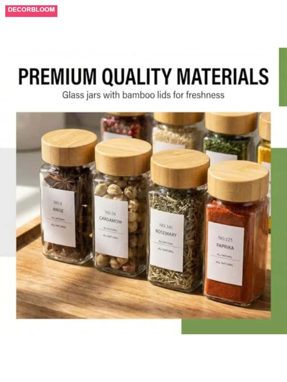24 Pc 4oz Glass Spice Jars with Bamboo Lids and Labels
